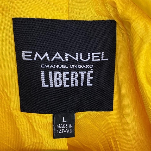 90’s EMANUEL UNGARO Yellow Double Breasted Pea Coat Jacket L - Picture 7 of 12